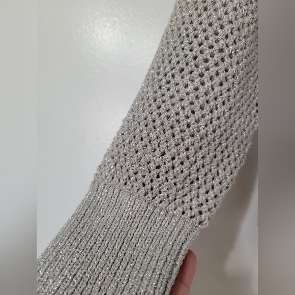 NWT Ann Taylor Silver Shimmer Grey Loose Knit Button Up Cardigan Size S - Picture 6 of 10